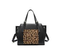 JFY Small Leopard Pattern Buckle Handles Day Bag (Black)