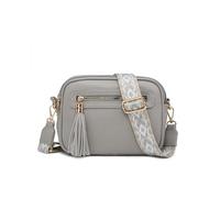 JFY Tassel Two Zipped Sections Canvas Strap Cross Body Bag