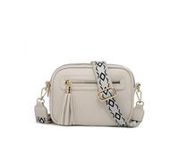 JFY Tassel Two Zipped Sections Canvas Strap Cross Body Bag (Beige)