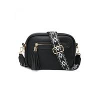 Jfy Tassel Two Zipped Sections Canvas Strap Cross Body Bag In Black Black