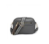 Jfy Tassel Two Zipped Sections Canvas Strap Cross Body Bag In Dark Grey Dark Grey