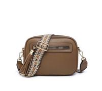 Jfy Tassel Two Zipped Sections Canvas Strap Cross Body Bag In Taupe Taupe