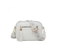 Jfy Tassel Two Zipped Sections Canvas Strap Cross Body Bag In White White