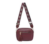 Jfy Tassel Two Zipped Sections Canvas Strap Cross Body Bag In Wine Wine One Size