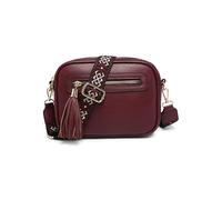 JFY Tassel Two Zipped Sections Canvas Strap Cross Body Bag (Wine)