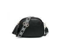 JFY Tassels Three Zipped Sections Canvas Strap Cross Body Bag (Black)