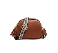 JFY Tassels Three Zipped Sections Canvas Strap Cross Body Bag (Brown)