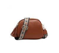 Jfy Tassels Three Zipped Sections Canvas Strap Cross Body Bag In Brown Brown