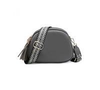 Jfy Tassels Three Zipped Sections Canvas Strap Cross Body Bag In Dark Grey Dark Grey