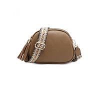 Jfy Tassels Three Zipped Sections Canvas Strap Cross Body Bag In Khaki Khaki