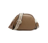 JFY Tassels Three Zipped Sections Canvas Strap Cross Body Bag (Khaki)