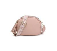 JFY Tassels Three Zipped Sections Canvas Strap Cross Body Bag (L Pink)