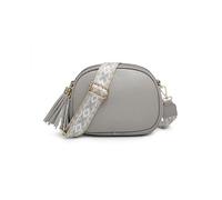 JFY Tassels Three Zipped Sections Canvas Strap Cross Body Bag (Light Grey)