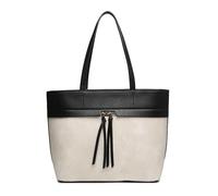 JFY Tassels Top Zip Closure Tote Bag (Beige)