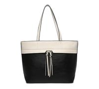 JFY Tassels Top Zip Closure Tote Bag (Black)