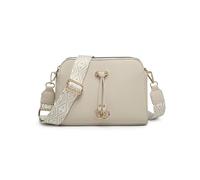 JFY Three Zipped Sections Canvas Strap Cross Body Bag (Beige)