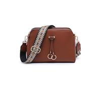 JFY Three Zipped Sections Canvas Strap Cross Body Bag (Dark Brown)