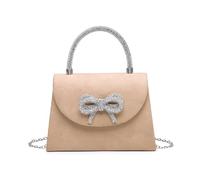 JFY Tie Diamante Embedded Top Handle Suede Clutch Bag (Beige)