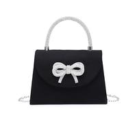 JFY Tie Diamante Embedded Top Handle Suede Clutch Bag (Black)