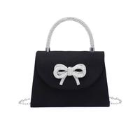 Jfy Tie Diamante Embedded Top Handle Suede Clutch Bag In Black Black