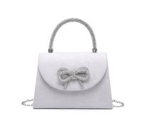 Jfy Tie Diamante Embedded Top Handle Suede Clutch Bag In Silver Silver