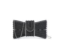 Jfy Tie Shape Flap Zip Top Double Side Diamante Clutch Bag In Black Black One Size