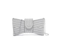 Jfy Tie Shape Flap Zip Top Double Side Diamante Clutch Bag In Silver Silver