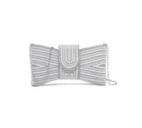 JFY Tie Shape Flap Zip Top Double Side Diamante Clutch Bag (Silver)