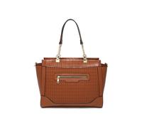 JFY Top Zipped Diamond Pattern Tote Bag (Brown)