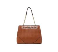 JFY Top Zipped Diamond Pattern Tote Bag (Brown)