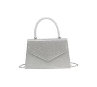 JFY Trapeze Shape Top Handle Single Side Diamante Clutch Bag (Silver)