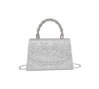 JFY Trapezoid Shape Flap Twist Handle Single Side Diamante Bag (Silver)