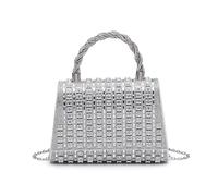JFY Trapezoid Shape Flap Twist Top Handle Double Side Diamante Bag