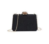 Jfy Trapezoid Shape Flower Clasp Lace Clutch Bag In Black Black