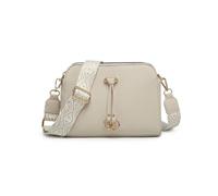 Jfy Triple Zipped Sections Canvas Strap Cross Body Bag In Beige Beige