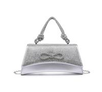 Jfy Unique Shape Pu Clutch With Diamantes Adorned Flap In Silver Silver