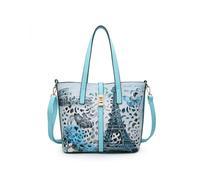 JFY Women's 2-in-1 matching Crossbody & Flap over clasp Laser cut pattern Tote Bag in Light Blue JFY Light Blue