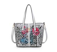 JFY Women's 2-in-1 matching Crossbody & Flap over clasp Laser cut pattern Tote Bag in White