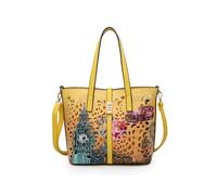 JFY Women's 2-in-1 matching Crossbody & Flap over clasp Laser cut pattern Tote Bag in Yellow JFY Yellow