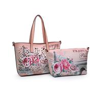 JFY Women's 2-in-1 matching Crossbody & open top Laser cut pattern Tote Bag in Pink