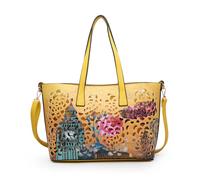 JFY Women's 2-in-1 matching Crossbody & open top Laser cut pattern Tote Bag in Yellow
