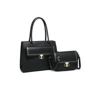 JFY Women's 2In1 Twist Lock Colour Block Crossbody Bag/ Tote Bag in Black