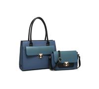 JFY Women's 2In1 Twist Lock Colour Block Crossbody Bag/ Tote Bag in Dark Blue