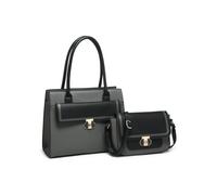JFY Women's 2In1 Twist Lock Colour Block Crossbody Bag/ Tote Bag in Dark Grey