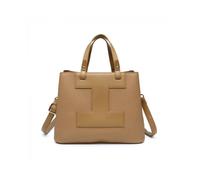 JFY Women's 3 Compartments Top Zip Closure Tote Bag in Camel