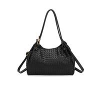JFY Women's 3 Compartments Weaved Pattern Two Handles Shoulder Bag in Black JFY Black One Size