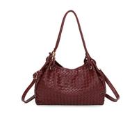 JFY Women's 3 Compartments Weaved Pattern Two Handles Shoulder Bag in Dark Red JFY Dark Red One Size