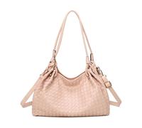 JFY Women's 3 Compartments Weaved Pattern Two Handles Shoulder Bag in Pink
