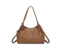JFY Women's 3 Compartments Weaved Pattern Two Handles Shoulder Bag in Taupe JFY Taupe One Size