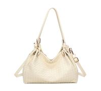 JFY Women's 3 Compartments Weaved Pattern Two Handles Shoulder Bag in White